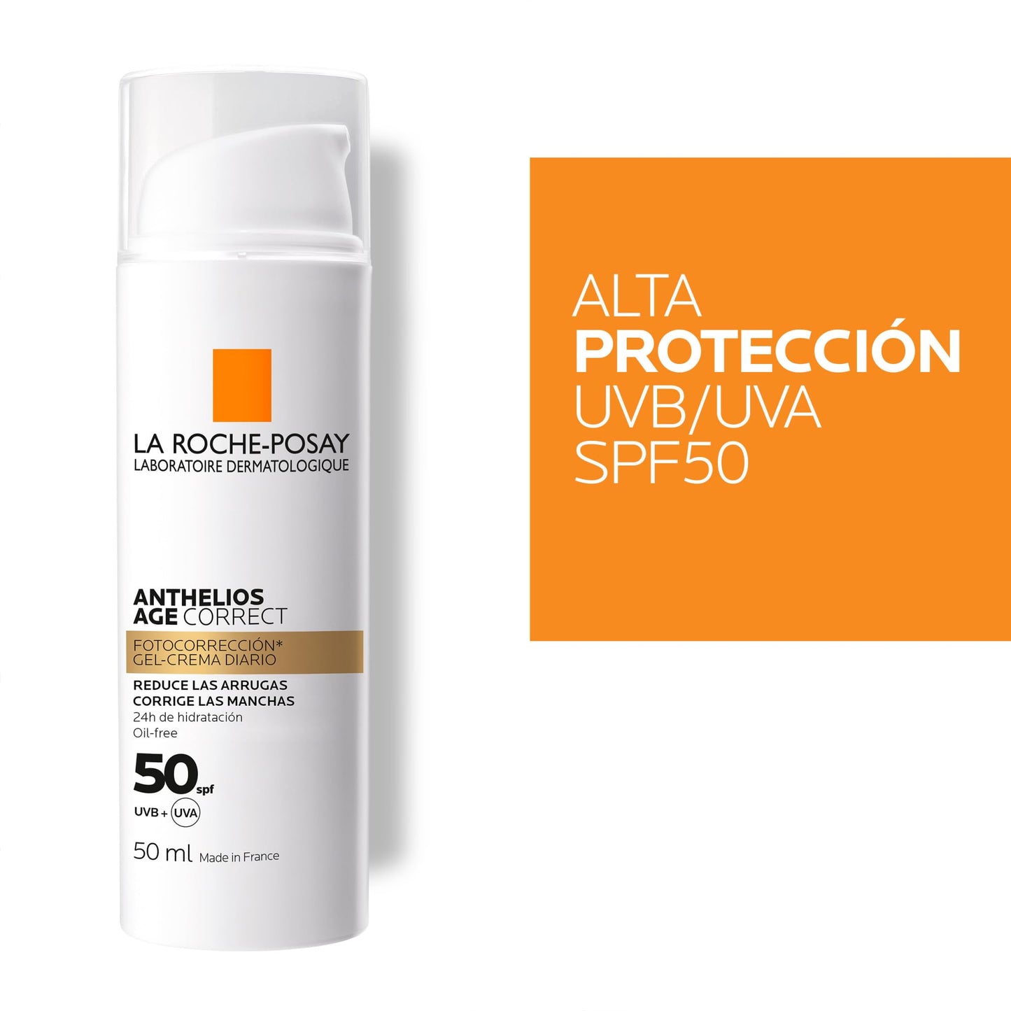 La Roche Posay Gel-Crema Protector Antiedad, Fotocorrector de Uso Diario con SPF50, Corrige Arrugas y Manchas, Mejora la Elasticidad, Fórmula con Cellox-B3 Tech, Anthelios, 50 ml