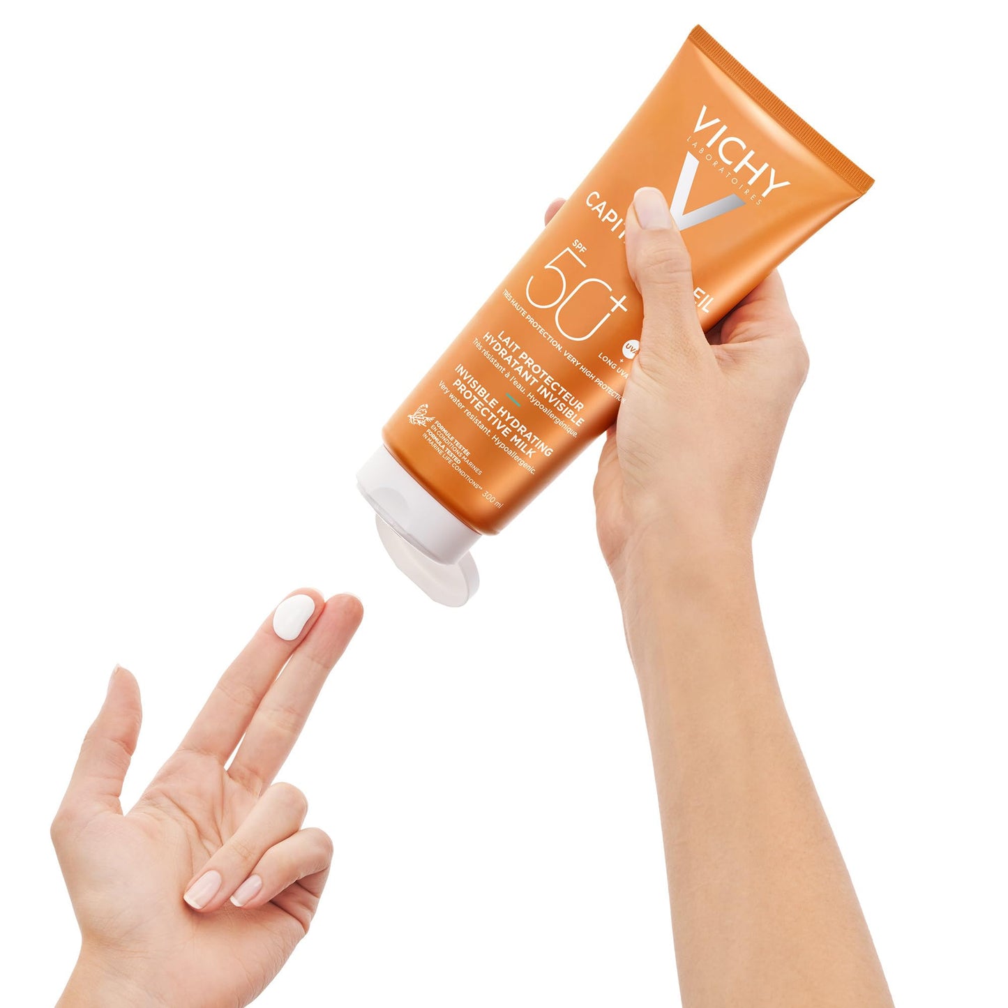 Vichy Leche Protectora e Hidratante, Pieles Sensibles, Hidratación Intensa, Fotoprotección SPF50+ Contra Rayos UVB y UVA, Formato Familiar, Capital Soleil, 300 ml