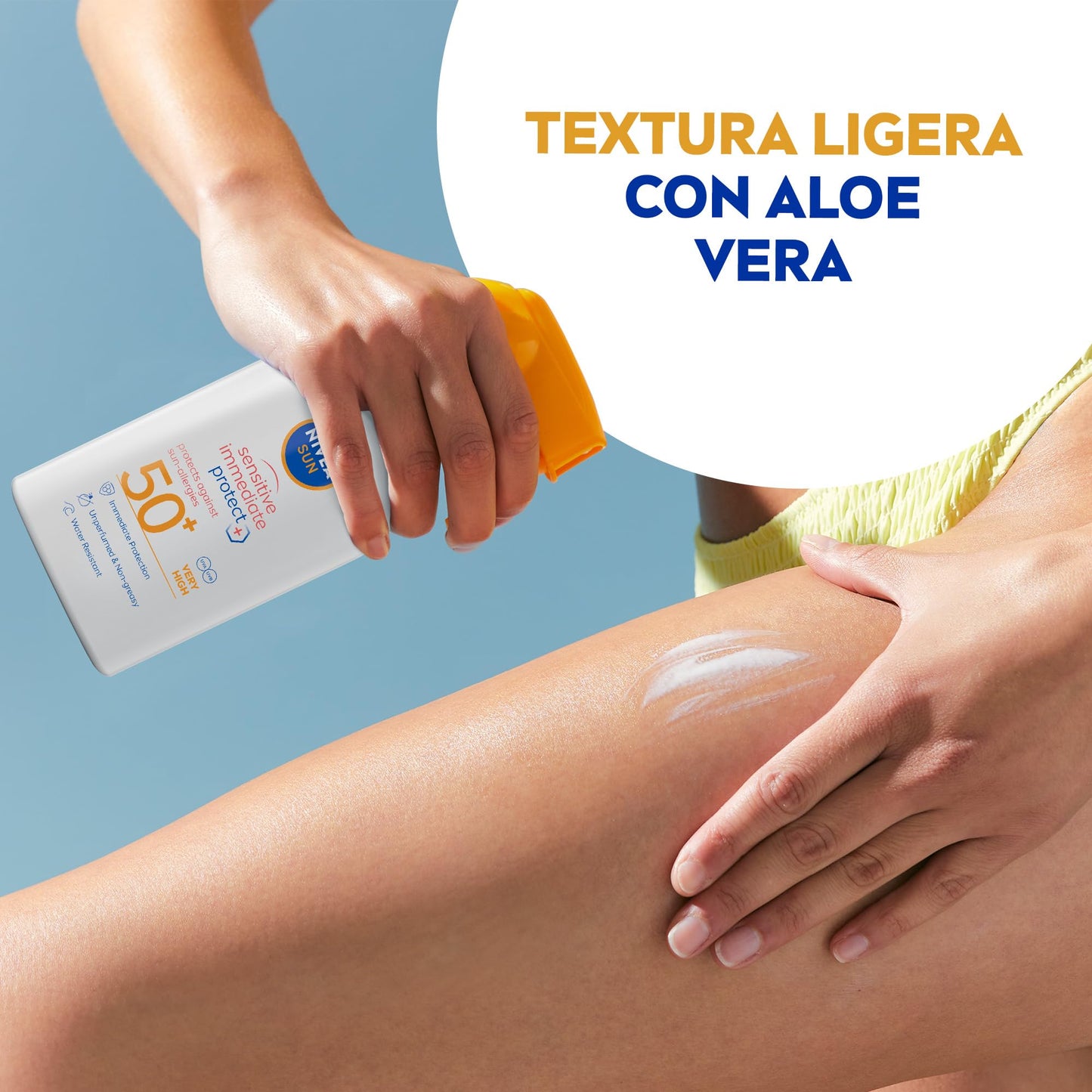 NIVEA SUN Sensitive Spray Antialergias FP50+ - Protector Solar Corporal para Alergias Solares e Irritaciones - Protección Inmediata UVA/UVB - Sin Perfume - Resistente al Agua - Piel Sensible - 250 ml