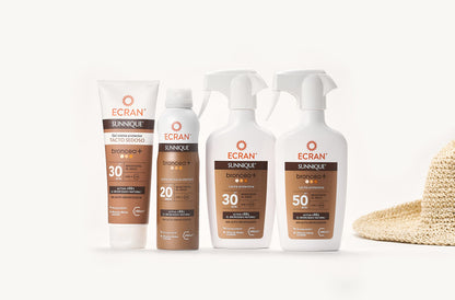 Ecran Sunnique Leche Protectora Solar Broncea+ SPF 50 en Spray Protección Alta UVB + UVA e IR-A Activa el Bronceado Natural, Sin Autobronceador, con Tecnología PureBronze, Resistente al Agua - 270 ml