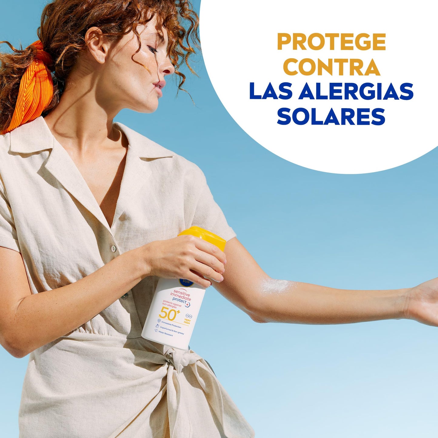 NIVEA SUN Sensitive Spray Antialergias FP50+ - Protector Solar Corporal para Alergias Solares e Irritaciones - Protección Inmediata UVA/UVB - Sin Perfume - Resistente al Agua - Piel Sensible - 250 ml